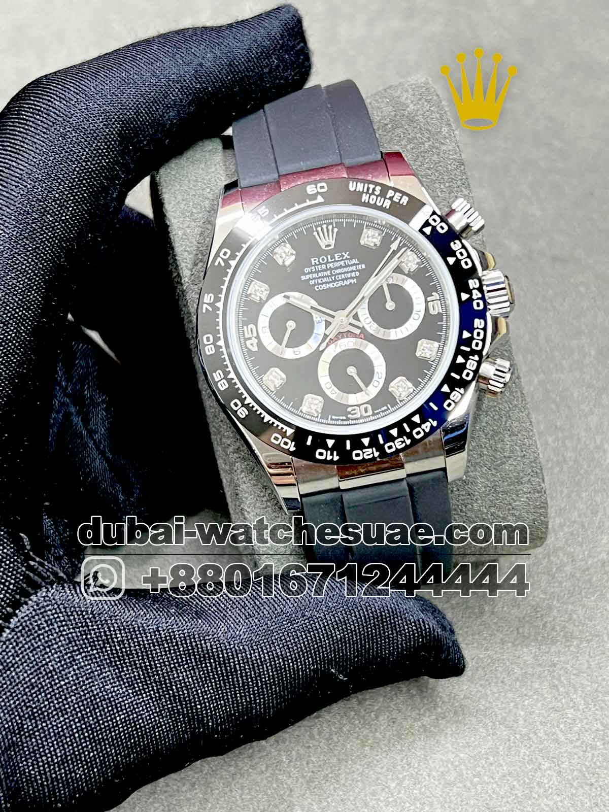 Rolex Daytona Black Ceramic Super Slim with stonework Black Dial