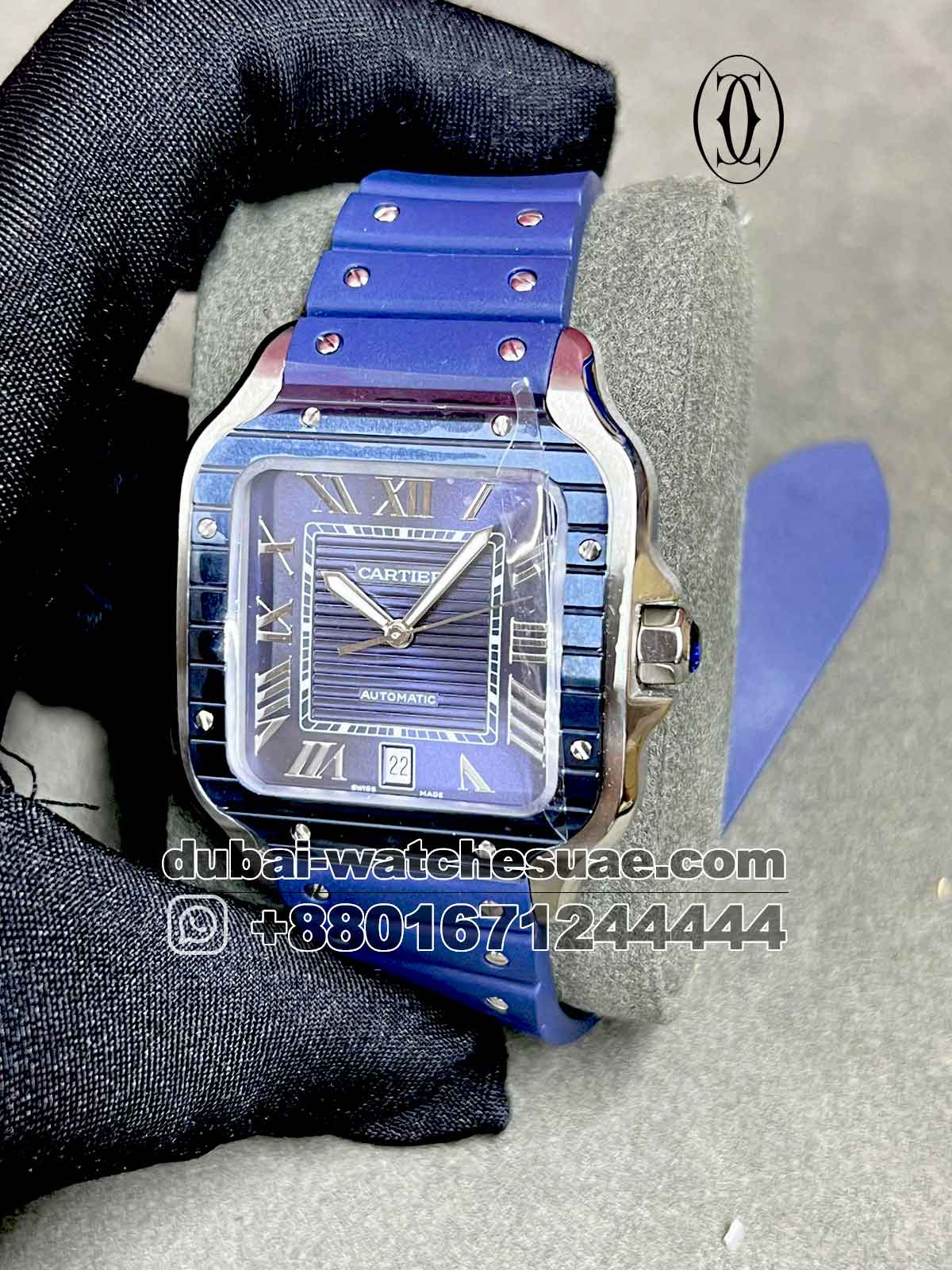 Santos de Cartier Blue dial and Bracelet Replica Watches In Qatar